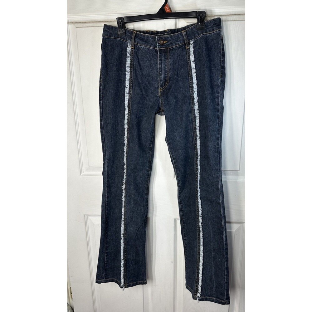 Vintage Jamie Nicole Jeans Size 13 Flat Front Straight Dark Wash Fringe 32/31.5